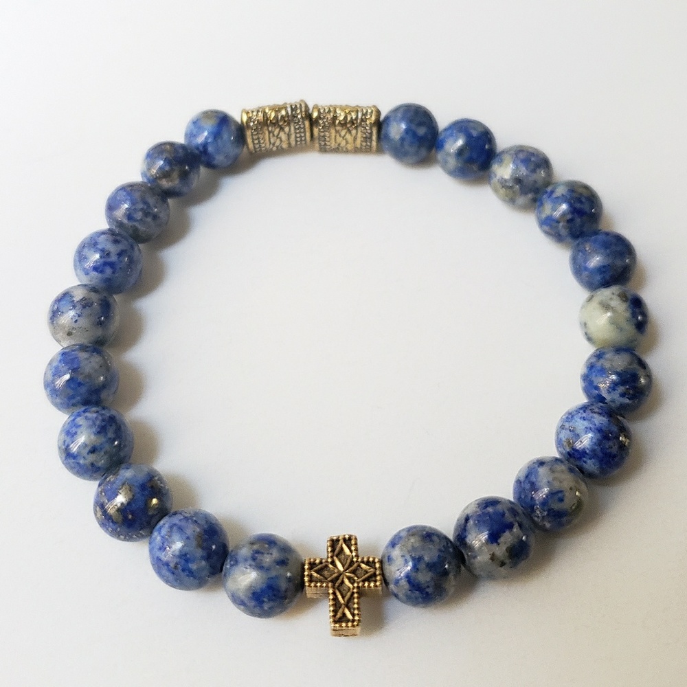Lapis Vintage Gold Cross Stretch Bracelet, Crosses